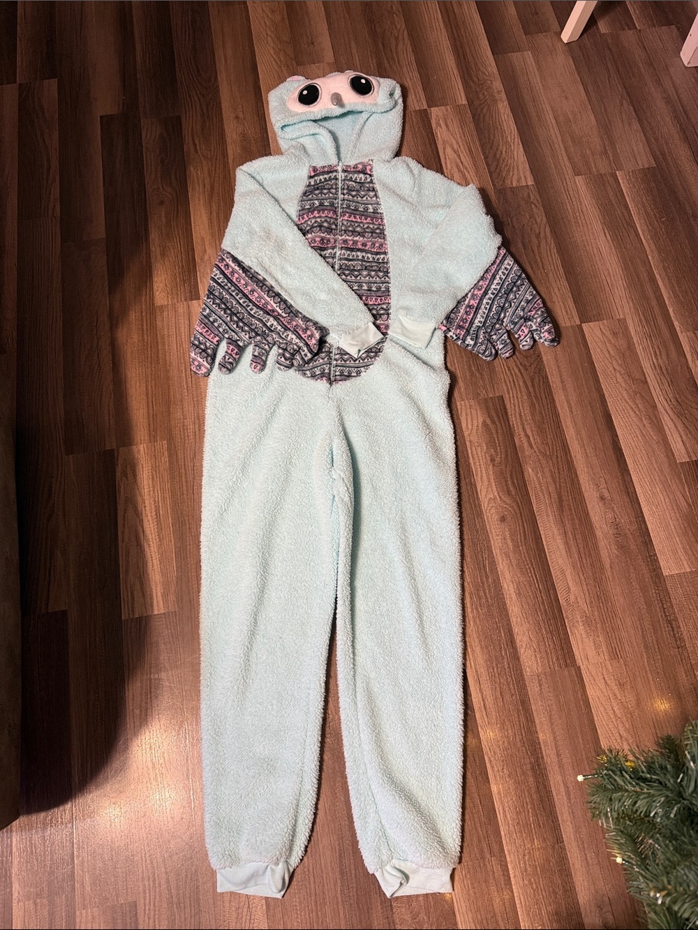 Secret Treasures Owl Hooded Fleece Onesie with Patterned Wings size medium women